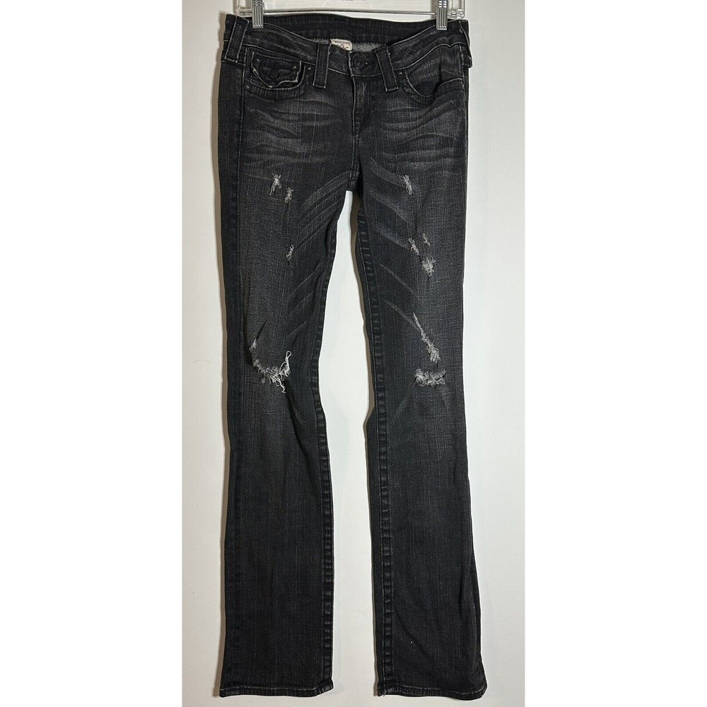 TRUE RELIGION - Women Billy Black Straight 5 Flap Pocket Distressed 29 x 33